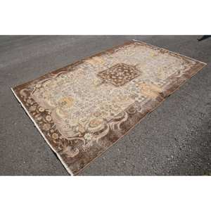 Alfombra turca vintage de área grande de 5,9x9,7 pies, material de lana beige marrón clásico, retales de látex para pasillo, alfombra rectangular para cabecera - Product Image 3