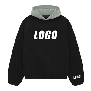 Sudaderas con capucha con estampado gráfico de alta calidad Bloque de color de moda Sin bolsillos Sin cuerda Sudadera con capucha Vintage Terry Cotton Otoño e invierno Sudaderas con capucha - Product Image 1