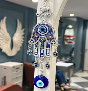 ฮัมซ่าเคลือบสีฟ้าและสีขาวประดับผนังมือลูกปัดตาชั่วร้ายเพื่อความโชคดีและของตกแต่งที่แขวนอยู่ในอัตราขายส่ง - Product Image 1