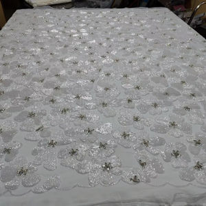 Premium Quality Hand Beaded Net Lace <b>Fabric</b> for Women's Evening Party Dresses Anti-Static and Blackout Features - Product Image 1