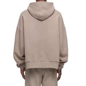 Pull à capuche court de luxe uni en coton pour hommes, sweats à capuche personnalisés surdimensionnés et lourds 400 GSM pour hommes, vente en gros - Product Image 3