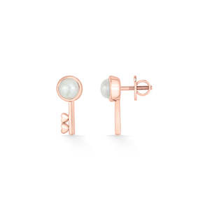 Boucles d'oreilles clous en perles pour femmes, dorées, motif clé souveraine - Product Image 5