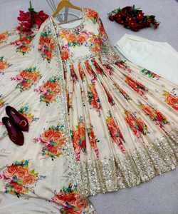 FEBULEUX SATIN SOIE IMPRESSION NUMÉRIQUE SÉQUENCE TRAVAIL ANARKALI ROBE PISHWAS BAS DUPATTA PARTY WEAR PRIX DE GROS VÊTEMENT ETHNIQUE - Product Image 4