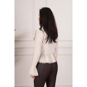 Blusa Elegante para Mujer LUSTRIN, Color Beige Piedra, con Cuello de Lazo y Delicado Detalle de Encaje, Tela de Poliéster Fluida para Uso Casual o de Oficina - Product Image 5