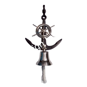 Venta caliente Campana de barco náutico Hogar y jardín Campana de pared decorativa Colgante Ancla de barco antiguo y campanas de rueda Plata y negro - Product Image 3