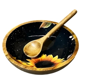Sunburst <b>Bowl</b> Salad <b>Bowl</b> or Wooden with Serving spoon Large for Fruits <b>Cereal</b> or Pasta Large Mixing <b>Bowl</b> Set - Product Image 4