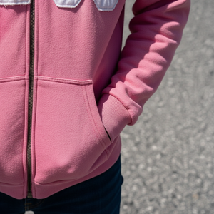 Sudadera con capucha extragrande Fezco rosa tie-dye con cremallera, forro polar, unisex, corte regular, estampado de letras, logo frontal, para otoño - Product Image 5