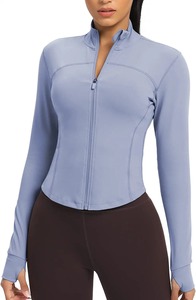 Abrigo deportivo de manga larga con cremallera completa holgada para mujer al por mayor, Chaqueta corta con cremallera para entrenamiento al aire libre para yoga y gimnasio con bolsillos - Product Image 3
