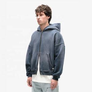 Custom Sunfaded Faded Zip up Sudadera con capucha con cremallera, Hombres Boxy Oversized Zip up Hoodie Streetwear Acid Wash Distressed Zip up Hoodie Hombres - Product Image 4