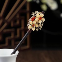Bâtons à cheveux en bois chinois, épingles à cheveux rétro en bois, baguettes à cheveux classiques japonaises, accessoires floraux faits à la main pour femmes