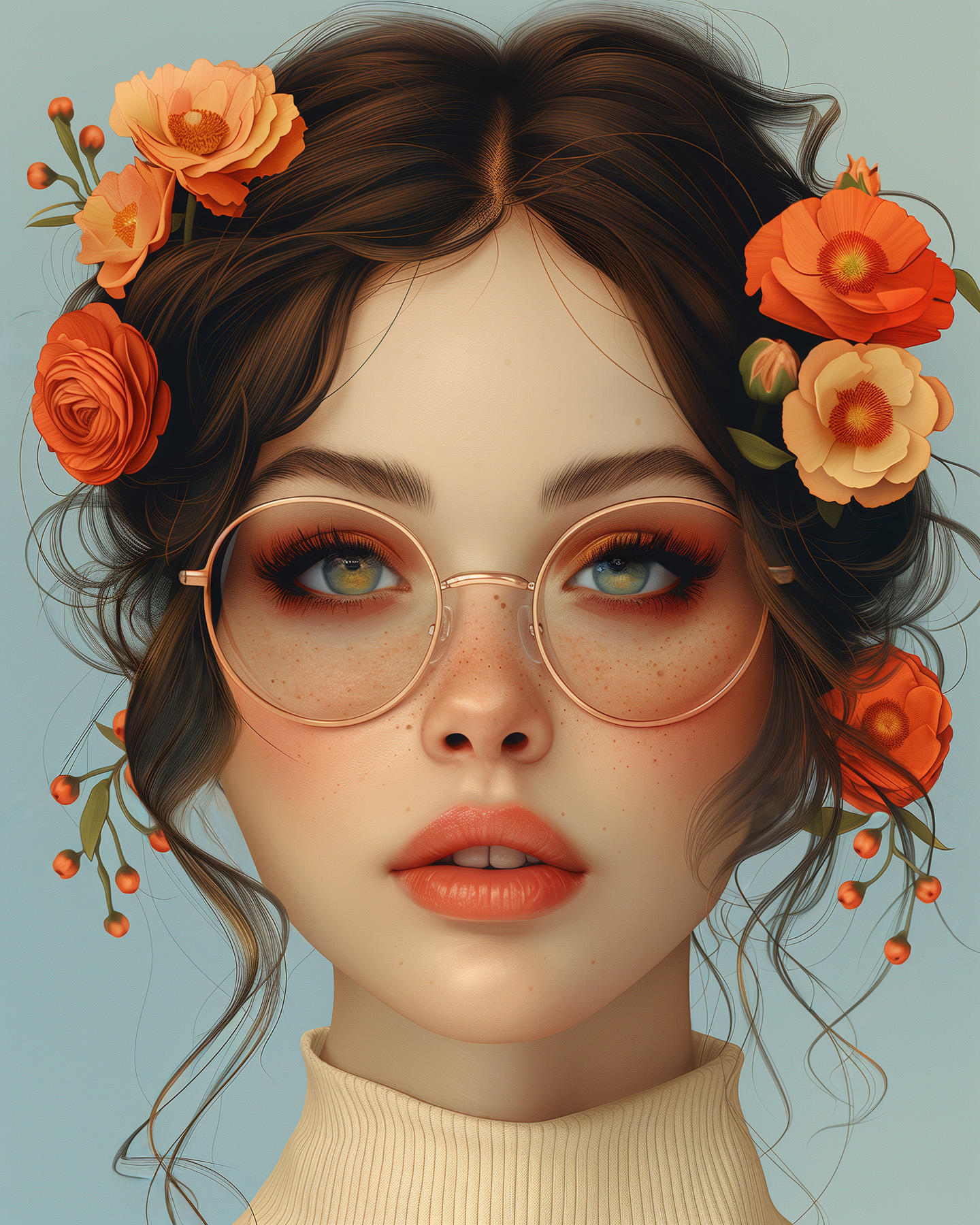 Blue, Orange, Beige, Brown