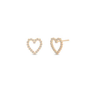 New Collection 14k Solid <b>Gold</b> <b>Heart</b> Studs <b>Earrings</b> 0.20ctw 1mm round Brilliant Cut Diamond Bezel Set Cute Gift for Her - Product Image 1