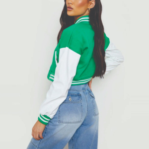 Vente en gros de vestes courtes universitaires pour femmes veste en laine de baseball personnalisée manches en cuir col montant coton paillettes pour l'hiver - Product Image 3