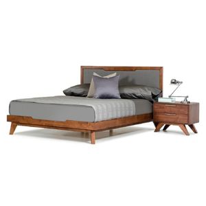 Cama de madera de teca con tela gris tapizada - Product Image 4