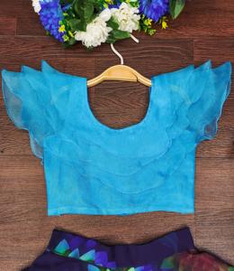 Shoryam Fashion Girls Lehenga Choli ethnique bleu entièrement cousu, Choli à volants superposés, Jupe en organza fleuri, Vêtement de fête pour enfants - Product Image 3