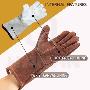 Venta al por mayor baratos de cuero de vaca de Split guantes de trabajo de soldadura resistentes al calor soldadores de seguridad guantes de protección de manos - Product Image 4