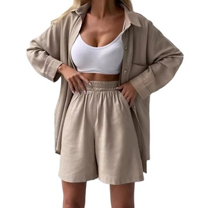 Chándales de mujer con estilo de moda, conjunto de 2 piezas de gran tamaño de alta calidad, chándales de algodón 100% con cuello vuelto - Product Image 1