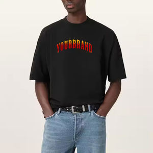 Camiseta personalizada 2025 100% algodón para hombre, ajuste holgado, negro sólido, cómoda con logotipo personalizado con estampado 3D, diseño de talla grande - Product Image 1
