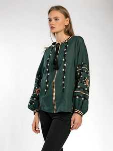 Precio de fábrica, ropa de fiesta con borlas de diseñador para mujer, blusa ucraniana, manga larga con globo, cuello en V, decoración de botones de tela tejida - Product Image 4