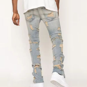 กางเกงยีนส์ทรงตรงเอวสูงสไตล์วินเทจสำหรับผู้ชาย แต่งขาดแบบดิสเทรส สไตล์ไฮสตรีท ล้างสี ซับในผ้าฟลีซ กันน้ำ - Product Image 5