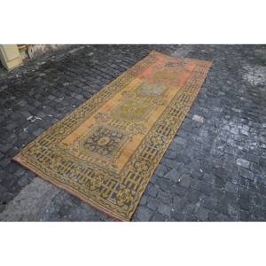 Tapis Turc Vintage 4.3ft X 11.9ft Classique Orange Jaune Patchwork Design Laine Latex Grande Zone pour Couloir Rectangle Zone - Product Image 3