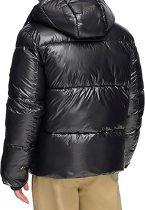 แจ็คเก็ตขนเป็ดแขนยาวสีดำมันวาวสไตล์พองๆกันน้ำมีซิปปิดเสื้อโค้ทขนปุยลำลองมีกระดุมตกแต่งสำหรับผู้ชาย - Product Image 3