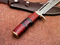 Couteau de chasse et de camping Jexa léger et durable en acier Damas avec manche en bois naturel, entretoises en laiton et pommelle en laiton moulé à la main