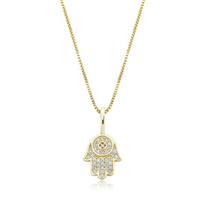 Pendentif Main Hamsa Personnalisé en Or 14k Nouveau Design Collier Fatima avec Moissanite de Luxe Style Hip Hop Porte-bonheur - Product Image 5