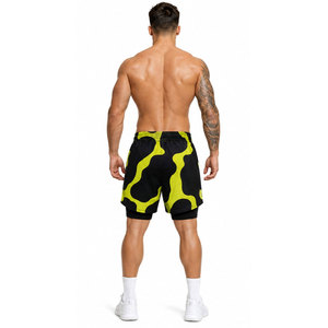 Shorts de sport pour homme, noir et jaune, style streetwear, séchage rapide, anti-UV, écologiques, taille élastique, mi-longueur, tricotés - Product Image 5