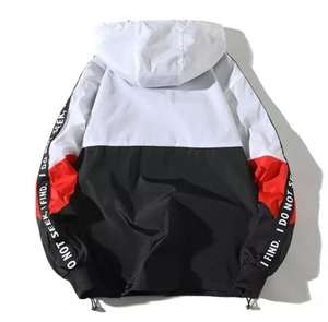 2023 dernière arrivée Logo personnalisé conception hommes laine varsity à capuche coupe-vent col haut Streetwear demi fermeture éclair veste d'extérieur - Product Image 6