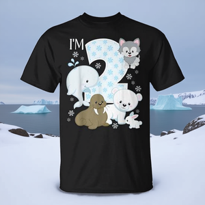 Camiseta de cumpleaños número 2 con animales del Ártico, oso polar, morsa, zorro, tema marino, camiseta para niños - Product Image 3