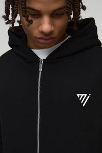 เสื้อฮู้ดซิปสีดำขนาดใหญ่พิเศษ ผ้าฝ้าย 100% สำหรับผู้ชาย พิมพ์ลายตามสั่ง ผ้าฟลีซเนื้อนุ่มสำหรับฤดูหนาว เสื้อฮู้ดกันหนาว - Product Image 3