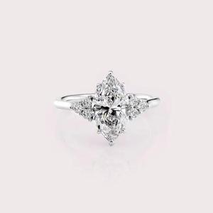 IGI Certified Marquise Shape Lab Created Diamond Engagement <b>Ring</b> Solid 925 Sterling Silver Cluster <b>Ring</b> - Product Image 1