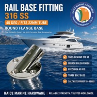 Nouveau support de main courante en acier inoxydable 316 poli miroir, base marine, angle de 45 degrés, diamètre extérieur 22 mm, pour tube, équipement de bateau, yacht, marine