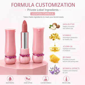 Lápiz Labial Color Rosa Pastel de Marca Privada con Diseño de Lazo y Logotipo Personalizado, Bálsamo Labial Hidratante, Resistente al Agua y de Larga Duración, OEM - Product Image 5