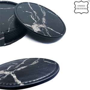 Posavasos de cerámica de la mejor calidad, portavasos redondo para bebidas de té personalizado con cuero de calidad de mármol cosido - Product Image 4