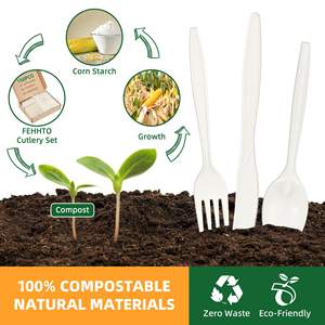 Juego de Cubiertos Compostables, Tenedores, Cucharas, Cuchillos, Desechables, de Plástico Resistente, Ecológicos, Seguros para Alimentos, Reciclables, Biodegradables para Fiestas - Product Image 3