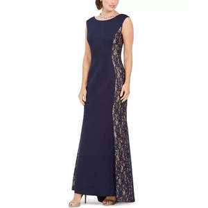 Abito da Sera Jessica Howard per Donna, Blu Navy, in Raso con Pizzo Luccicante e Crochet, Taglie XS-XXL, per Eventi Formali e Feste - Product Image 1