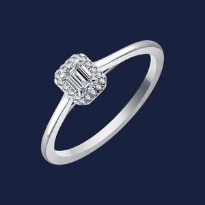 Bague en or massif 14 carats avec diamant de laboratoire taille émeraude de 0,30 carat, halo cathédrale, qualité H+-SI, pour usage quotidien, cadeau - Product Image 1