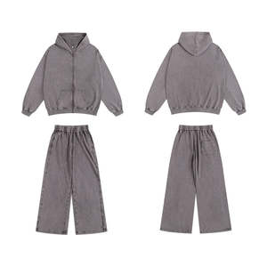 ชุดวอร์มสำหรับผู้ชายทรงโอเวอร์ไซส์ทำจากผ้าซักแบบมีซิปมีฮู้ดและกางเกงวอร์มออกแบบได้ตามต้องการ - Product Image 5