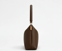 Sac à bandoulière Hobo de luxe pour femme en cuir lisse marron chocolat, style minimaliste, avec deux sangles et fermeture éclair, motif bonbon