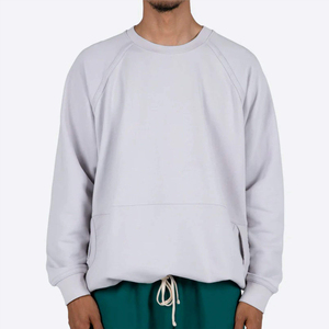 Sweat-shirt à col rond gris clair pour hommes manches raglan coupe surdimensionnée couleur unie pull décontracté haut en coton mélangé - Product Image 1