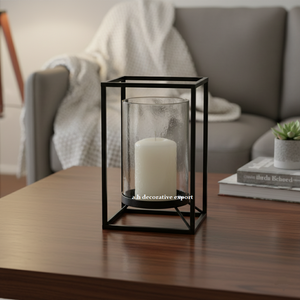 Modern Customized Eco-Friendly Cage Hurricane Lantern <b>Black</b> Square Iron Frame <b>Candle</b> <b>Holder</b> Home Wedding Centerpiece Tealight - Product Image 1