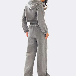 Vente flash Ensemble survêtement 2 pièces en molleton personnalisé pour femme, délavage acide, nouvelle arrivée, best-seller, vêtements de sport, survêtement pour femme délavé à l'acide - Product Image 2