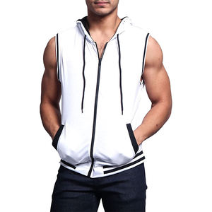 Débardeur de fitness tricoté sans manches pour homme avec capuche en maille respirante Logo personnalisable Débardeur décontracté respirant - Product Image 1