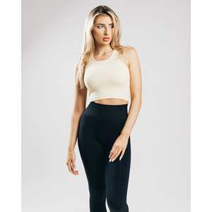 94% coton 6% élasthanne encolure dégagée sans manches Style dos nageur longue ligne sel de mer femmes ajusté Performance Crop Top sans manches - Product Image 5