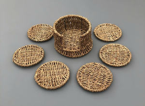 Ensemble de dessous-de-verre en jonc de mer tissé à la main, dessous-de-verre en osier naturel, dessous-de-verre écologiques, décoration rustique bohème pour la maison, style de table à manger - Product Image 2