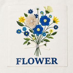 Bolsa de Mano de Lona de Algodón Mediana con Bordado Floral, Resistente al Agua, Hecha a Mano, Color Azul Aura, de Priglob Exim, para Compras - Product Image 5