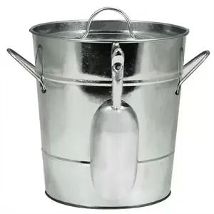 Bac à champagne en métal martelé de forme ronde tendance pour hôtels, seau à vin avec support noir - Product Image 3