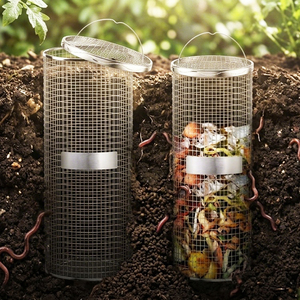 Composteur de jardin en acier inoxydable pour lombricompostage, 2 unités, pour déchets de cuisine et de jardin, à installer en terre - Product Image 3